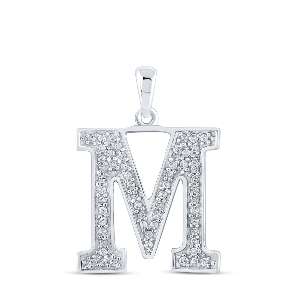 0.11 Ctw Natural Diamond Block Initial Letter M Pendant in 10k White Gold