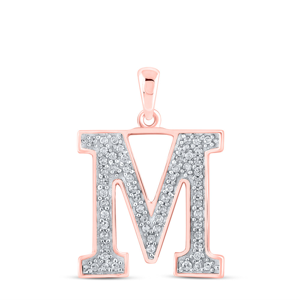 0.11 Ctw Natural Diamond Block Initial Letter M Pendant in 10k Rose Gold