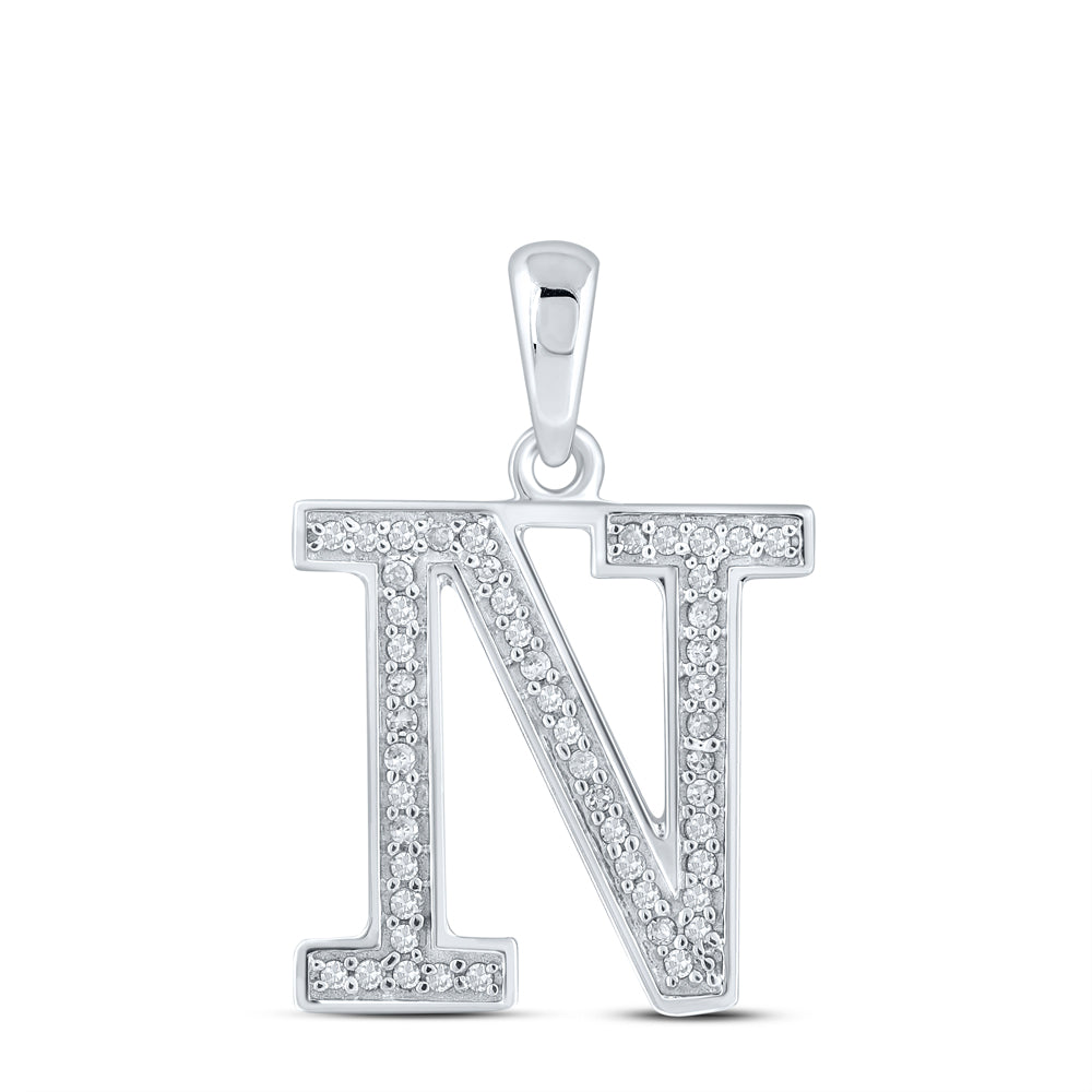 0.1 Ctw Natural Diamond Block Initial Letter N Pendant in 10k White Gold