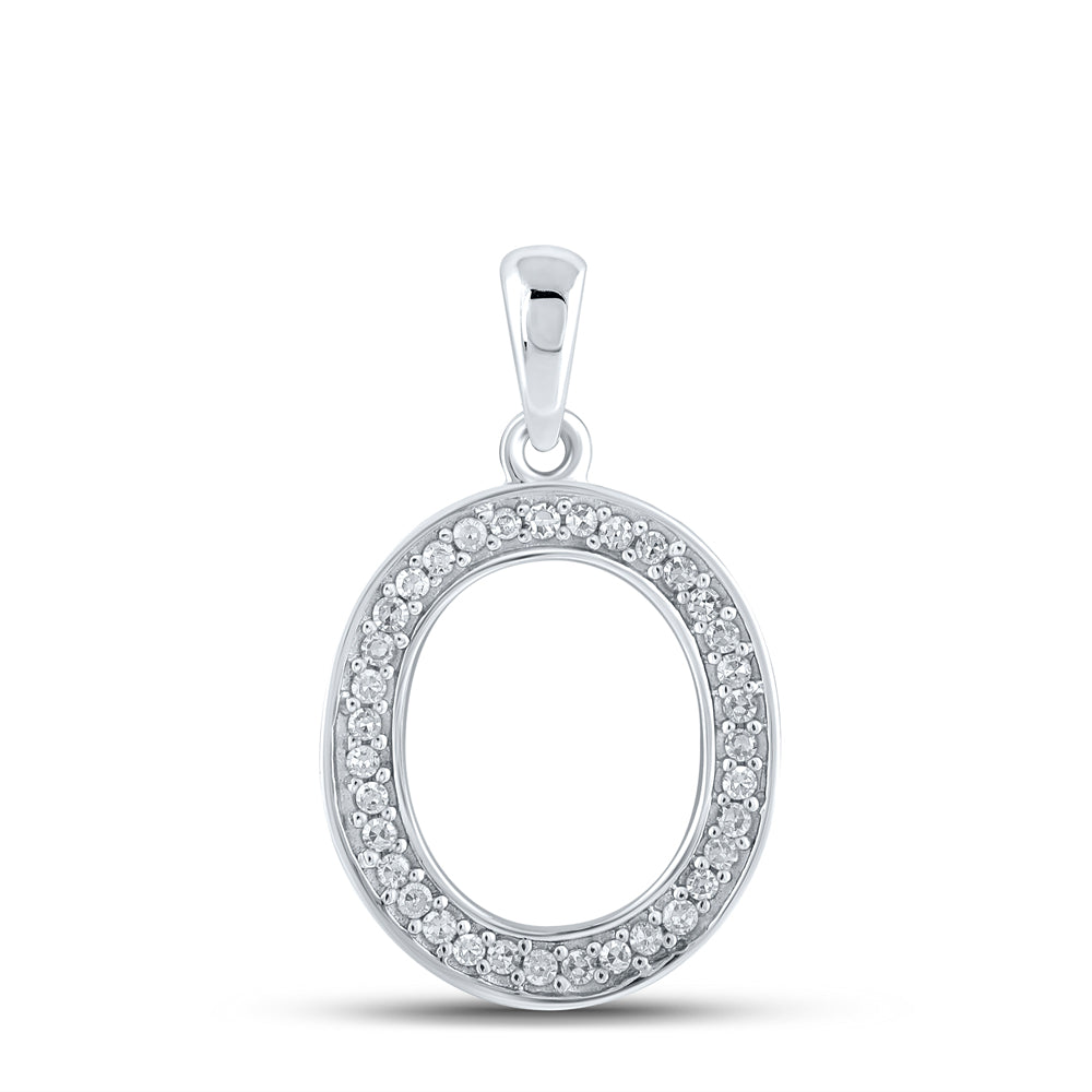 0.09 Ctw Natural Diamond Block Initial Letter O Pendant in 10k White Gold
