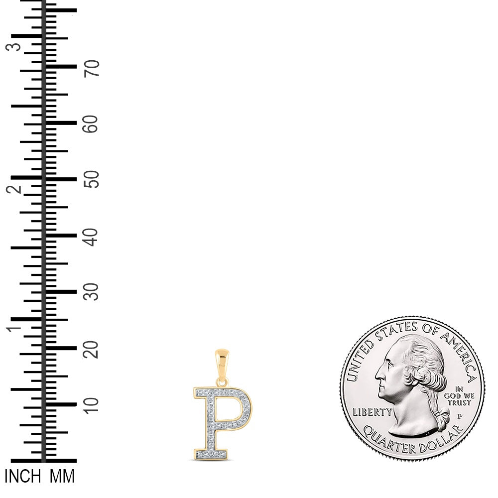 0.09 Ctw Natural Diamond Block Initial Letter P Pendant in 10k Yellow Gold