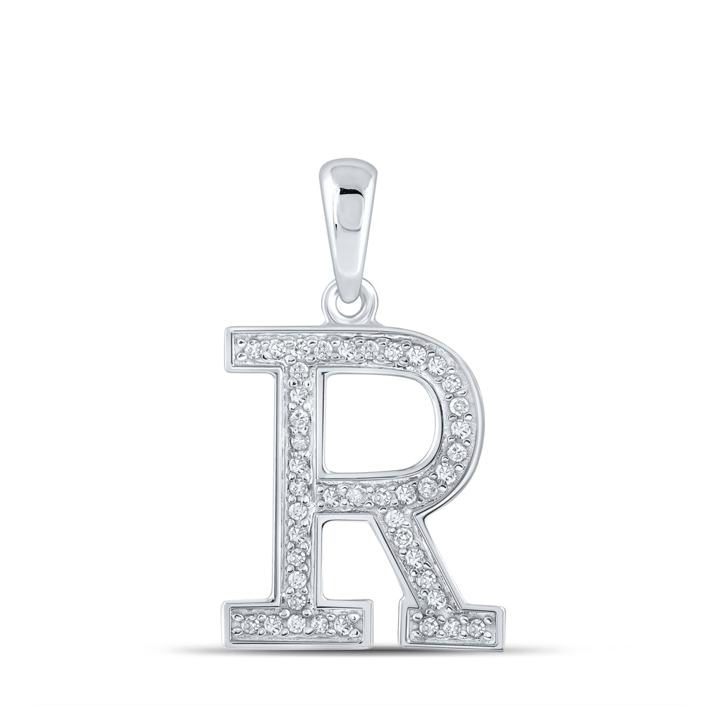 0.08 Ctw Natural Diamond Block Initial Letter R Pendant in 10k White Gold