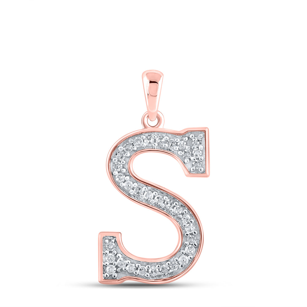 0.09 Ctw Natural Diamond Block Initial Letter S Pendant in 10k Rose Gold