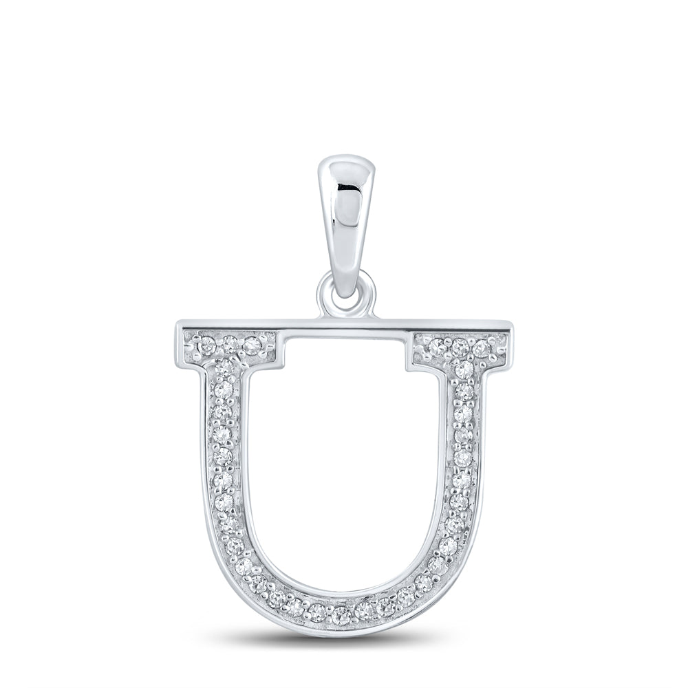0.07 Ctw Natural Diamond Block Initial Letter U Pendant in 10k White Gold