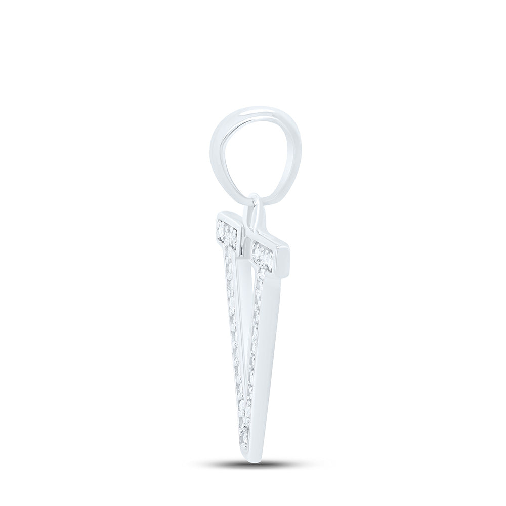 0.06 Ctw Natural Diamond Block Initial Letter V Pendant in 10k White Gold