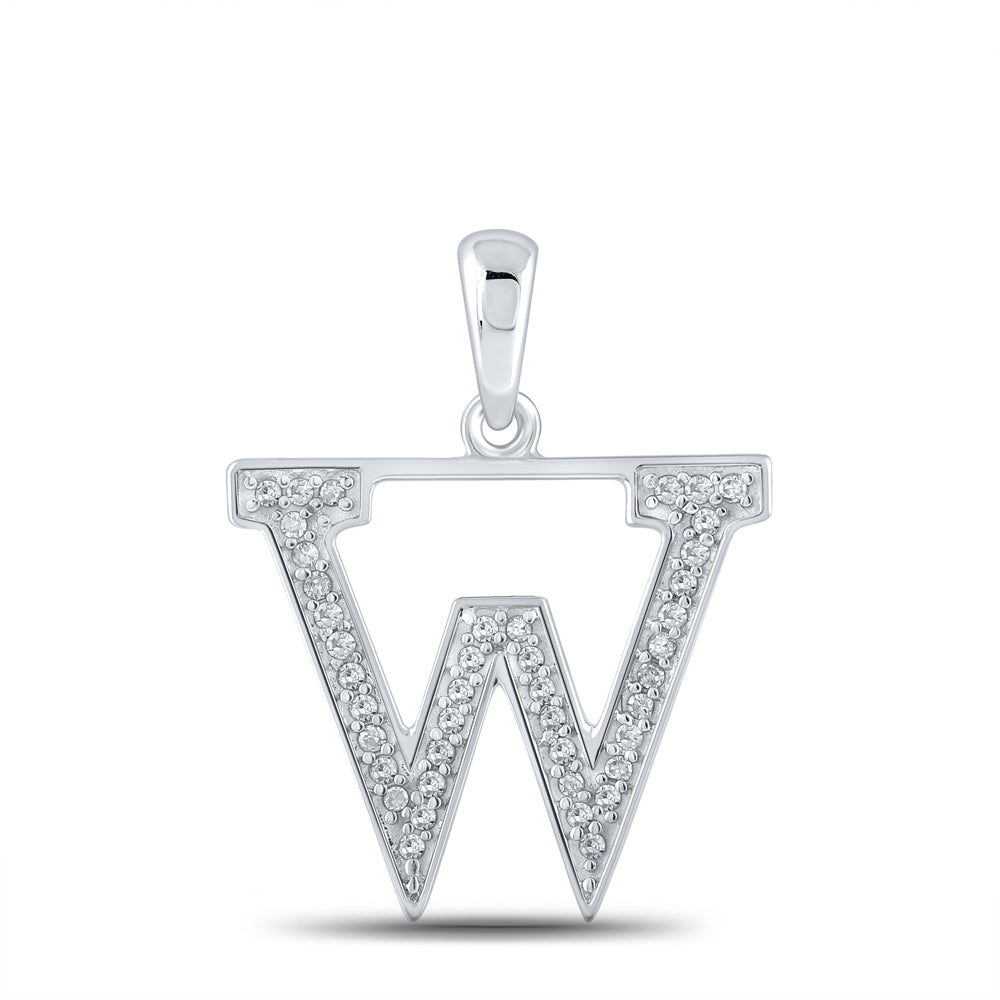 0.08 Ctw Natural Diamond Block Initial Letter W Pendant in 10k White Gold