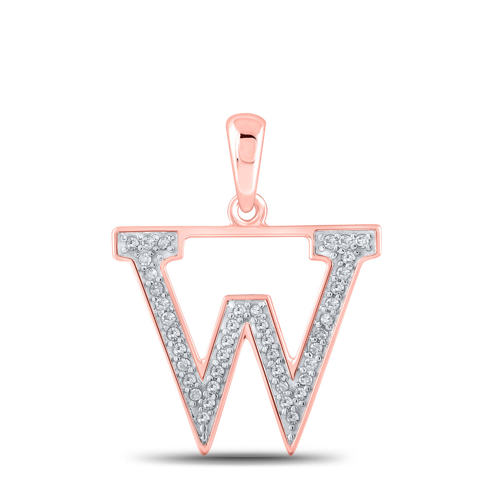 0.08 Ctw Natural Diamond Block Initial Letter W Pendant in 10k Rose Gold