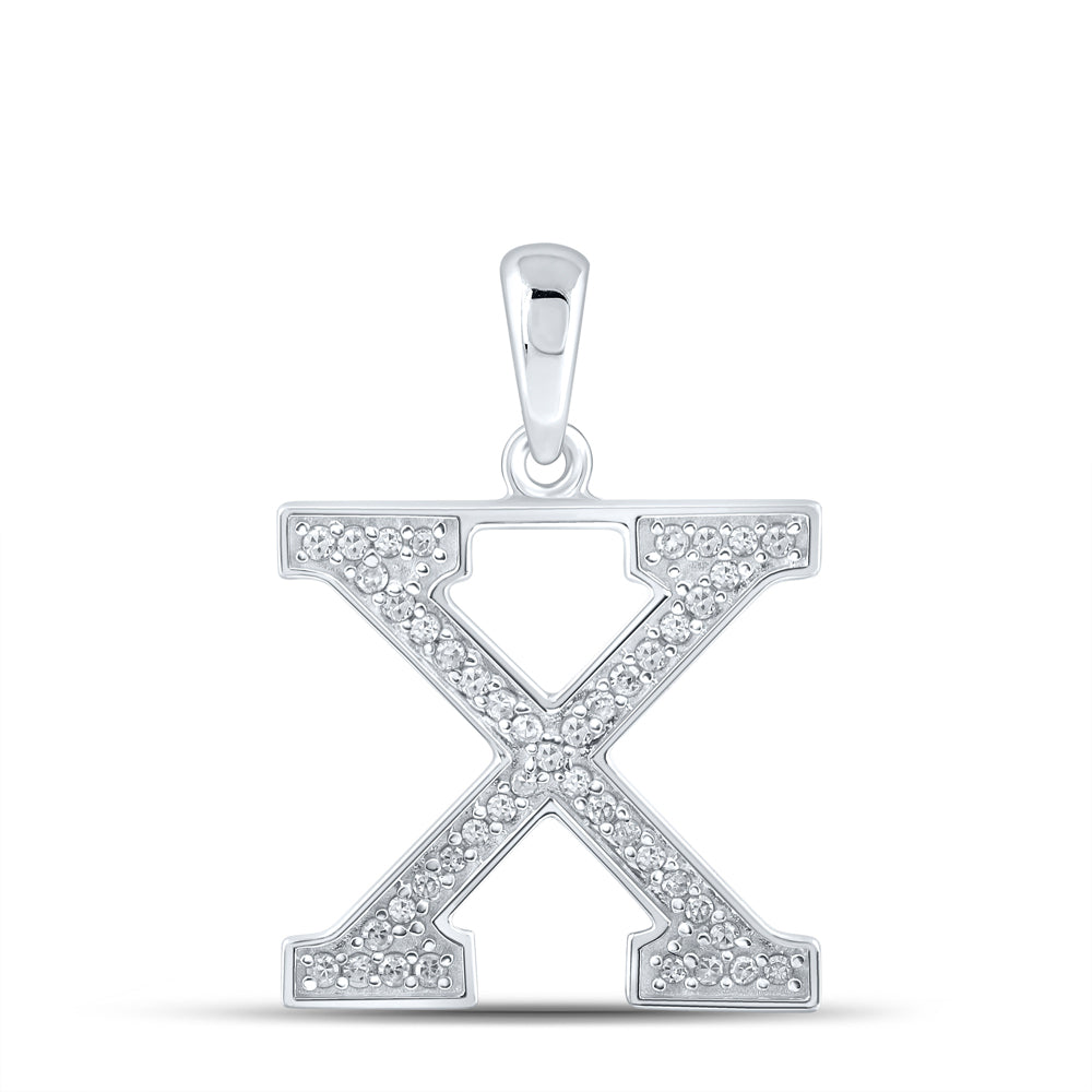 0.09 Ctw Natural Diamond Block Initial Letter X Pendant in 10k White Gold