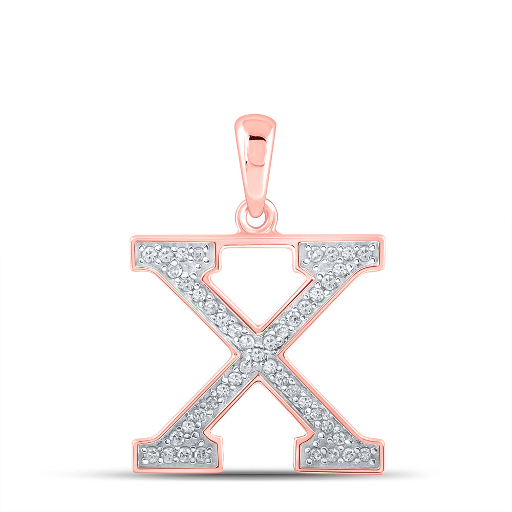 0.09 Ctw Natural Diamond Block Initial Letter X Pendant in 10k Rose Gold