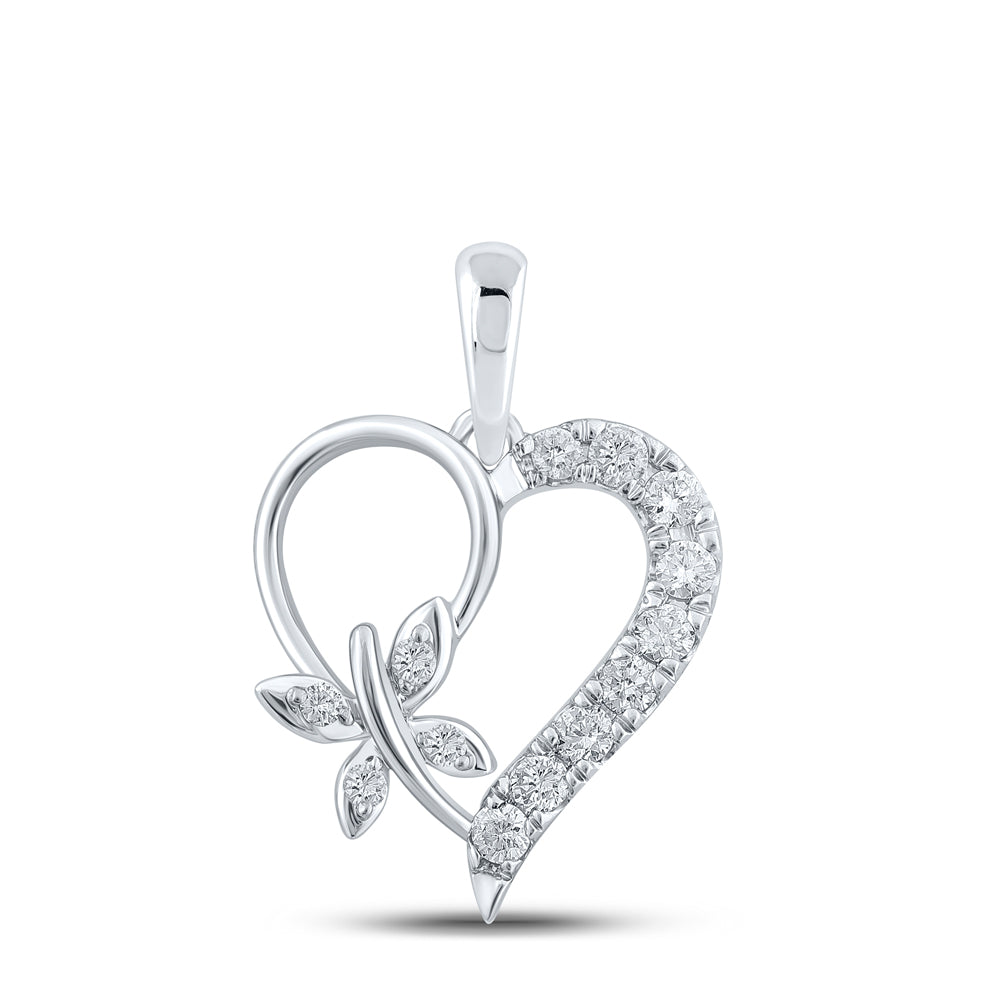 0.25 Ctw Natural Diamond Open Heart Dragonfly Pendant in 10k White Gold