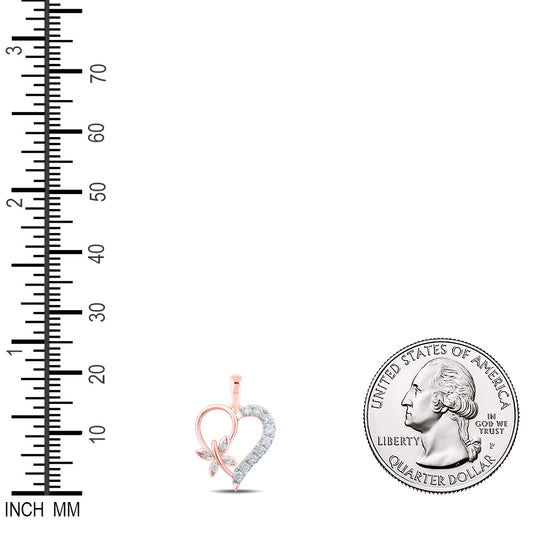0.25 Ctw Natural Diamond Open Heart Dragonfly Pendant in 10k Rose Gold