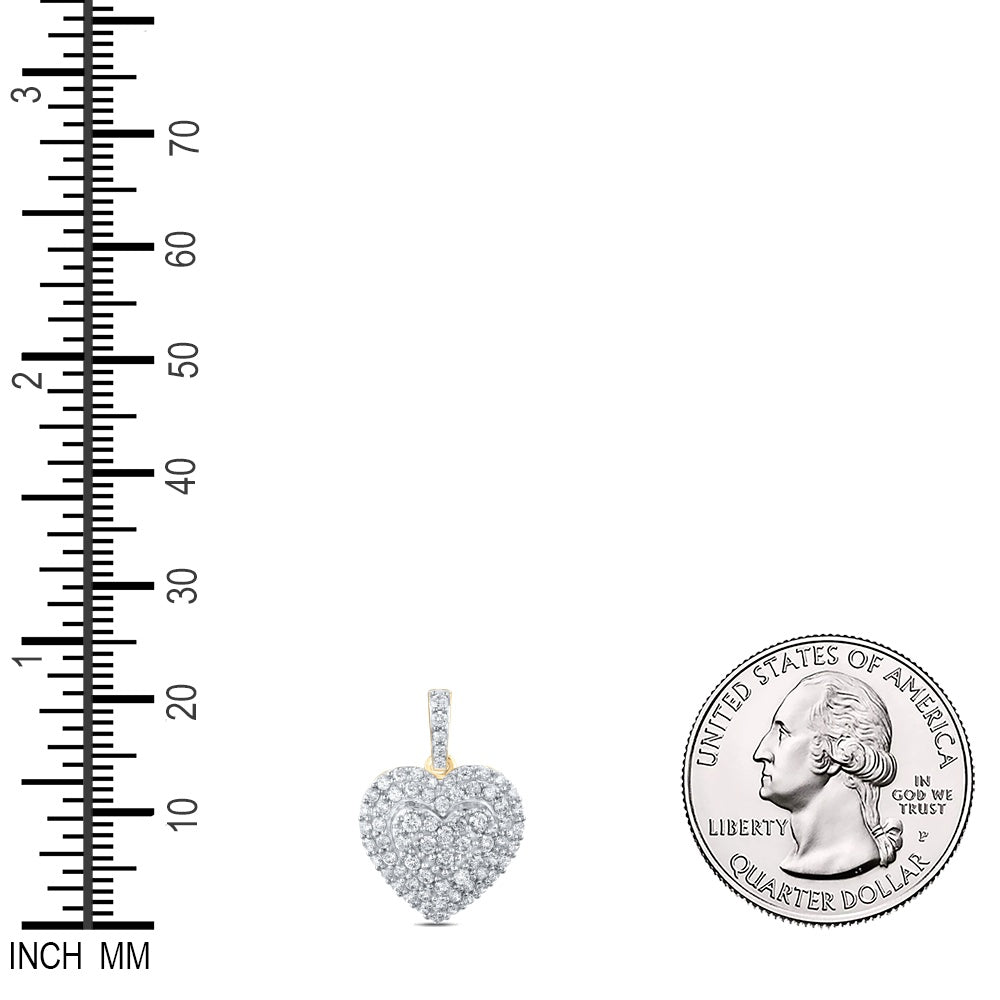 0.87 Ctw Natural Diamond Cluster Heart Pendant in 10k Yellow Gold