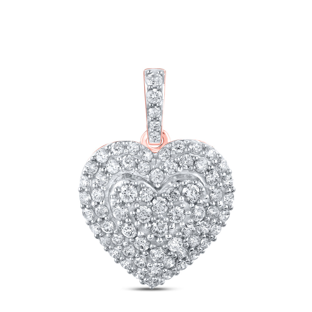 0.86 Ctw Natural Diamond Cluster Heart Pendant in 10k Rose Gold