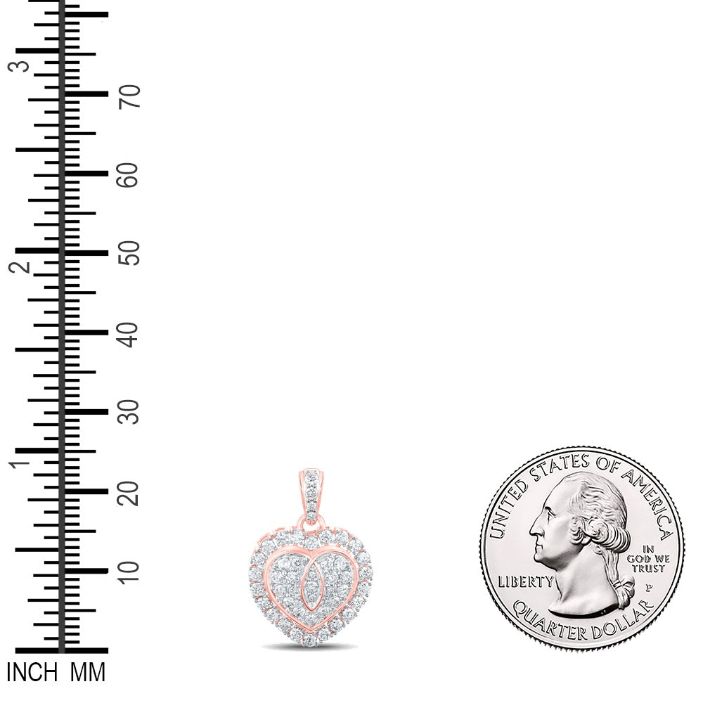 1 Ctw Natural Diamond Cluster Double Heart Pendant in 10k Rose Gold