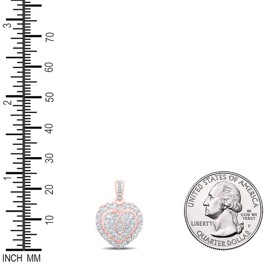 1 Ctw Natural Diamond Cluster Double Heart Pendant in 10k Rose Gold