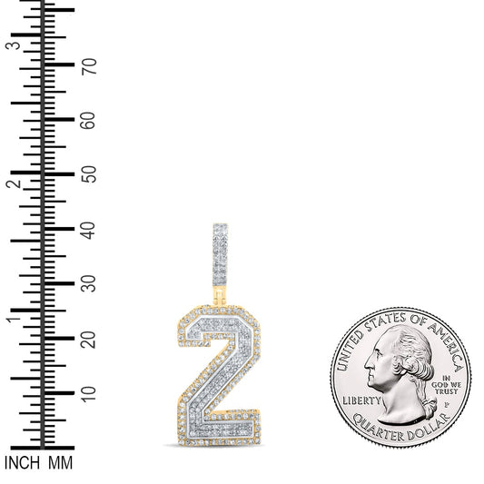 1.33 Ctw Natural Diamond Block Number Two 2 Pendant in 10k Two-tone Gold
