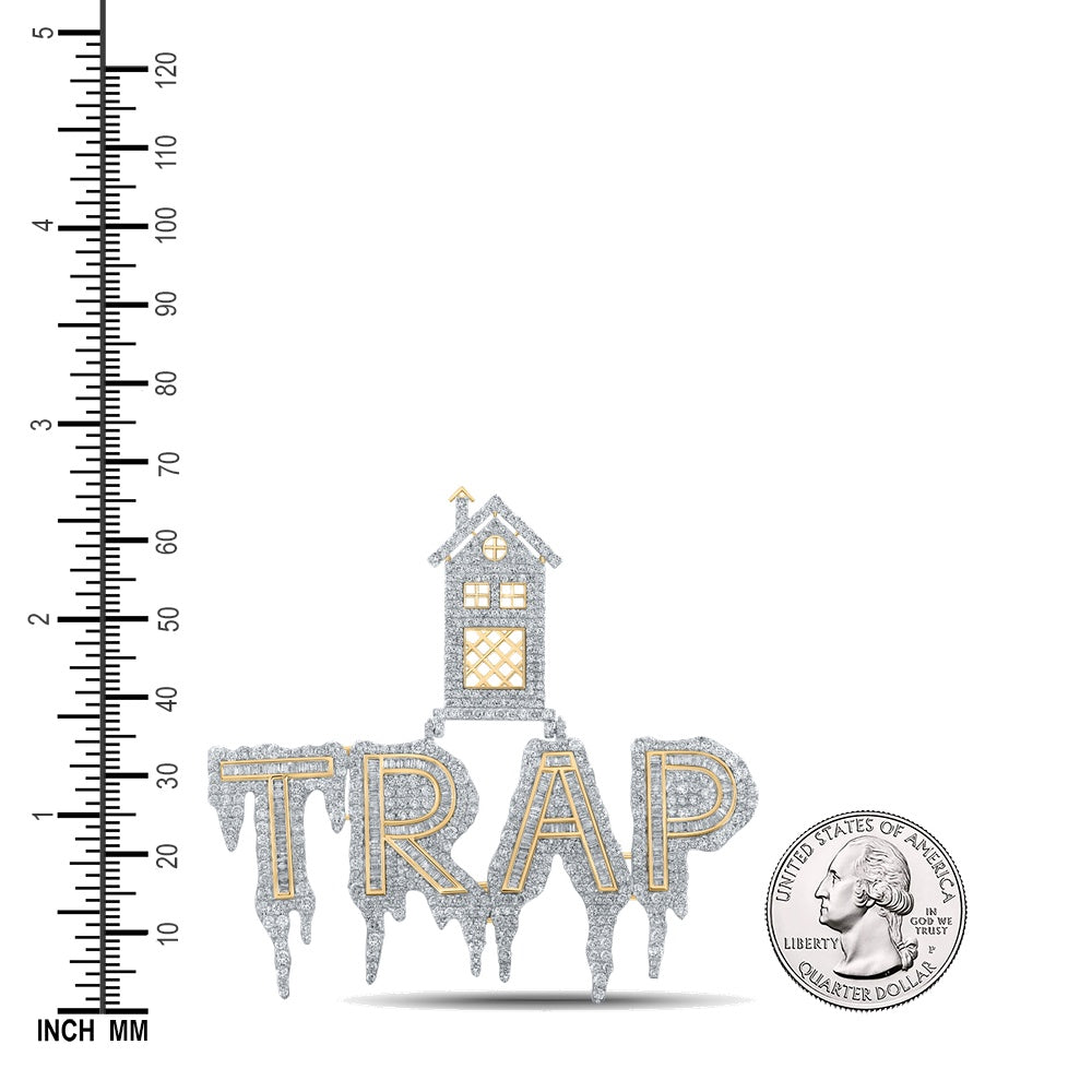 7.96 Ctw Natural Diamond Trap House Hiphop Pendant in 10k Yellow Gold