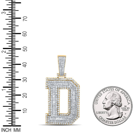 2.3 Ctw Natural Diamond Block Letter Initial Alphabet D Pendant in 10k Two-tone Gold