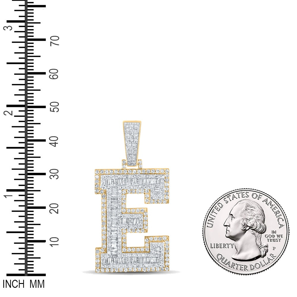 2.17 Ctw Natural Diamond Block Letter Initial Alphabet E Pendant in 10k Two-tone Gold