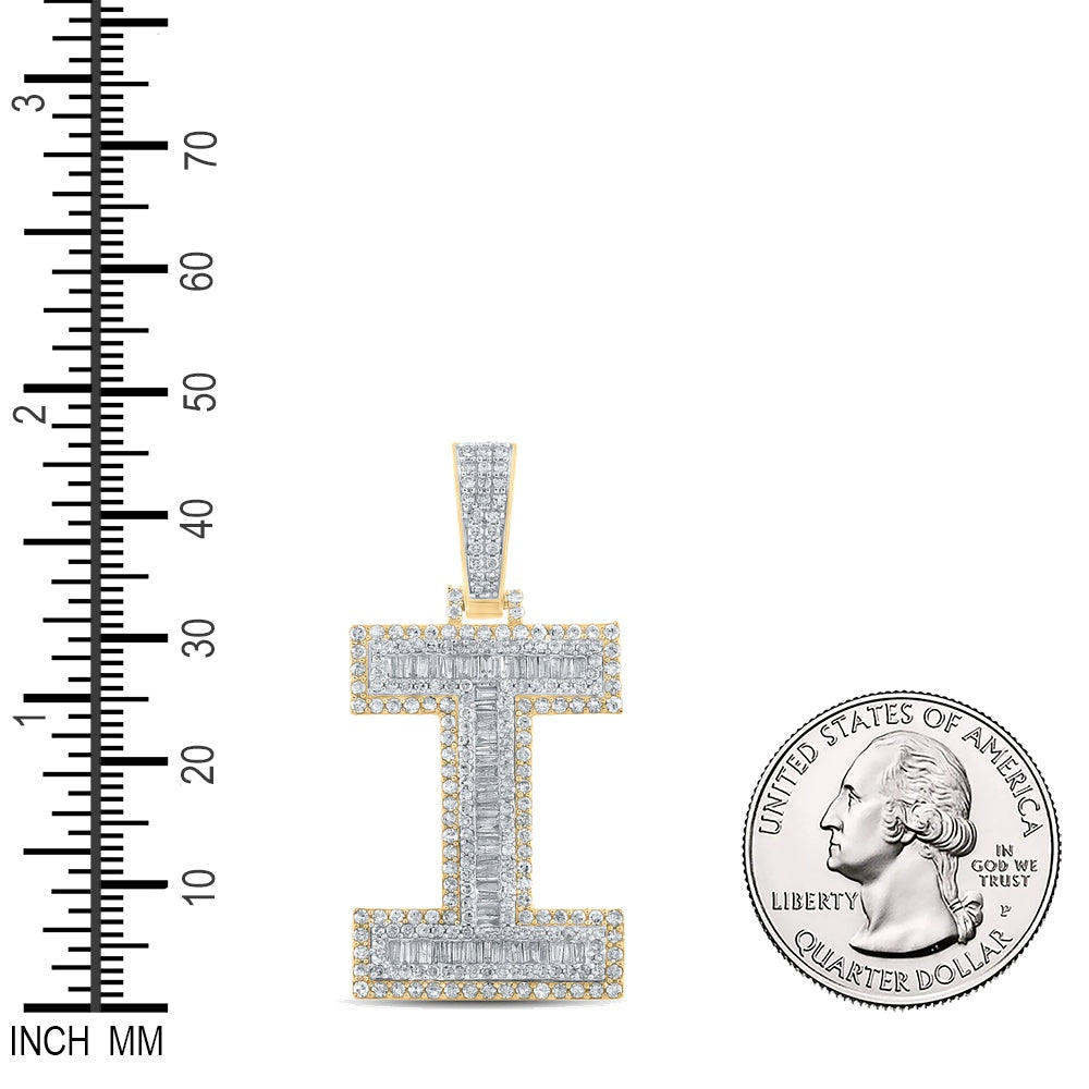 1.8 Ctw Natural Diamond Block Letter Initial Alphabet I Pendant in 10k Two-tone Gold