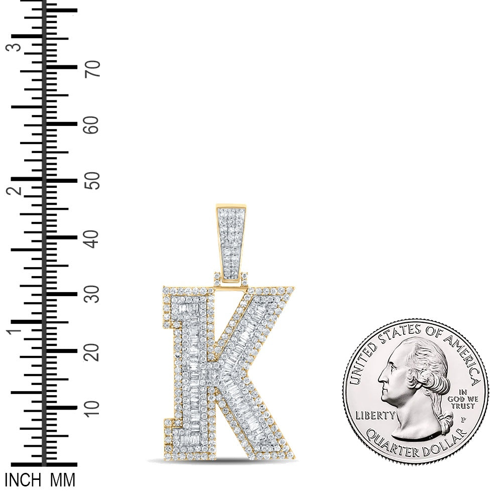 1.9 Ctw Natural Diamond Block Letter Initial Alphabet K Pendant in 10k Two-tone Gold