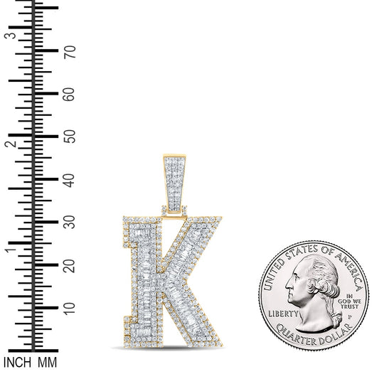 1.9 Ctw Natural Diamond Block Letter Initial Alphabet K Pendant in 10k Two-tone Gold