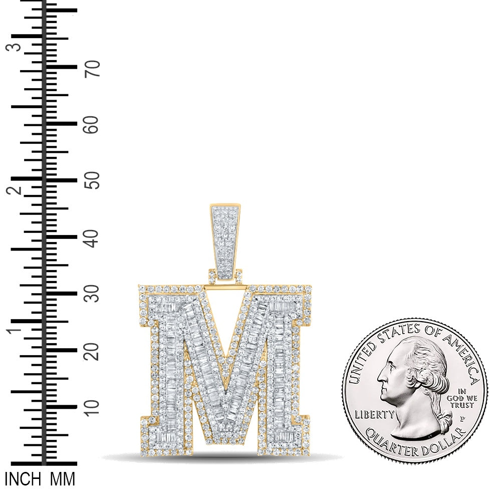 2.9 Ctw Natural Diamond Block Letter Initial Alphabet M Pendant in 10k Two-tone Gold