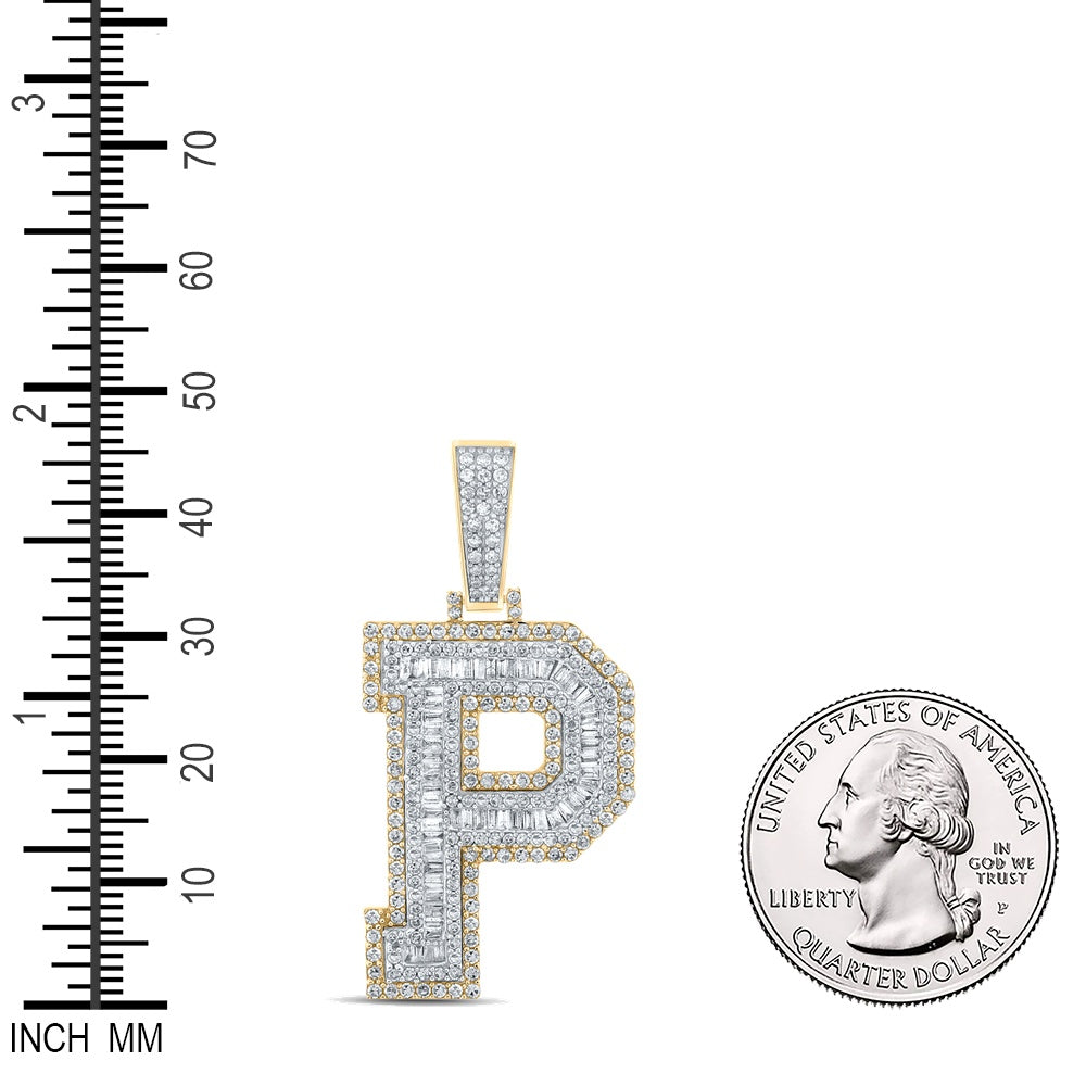 1.9 Ctw Natural Diamond Block Letter Initial Alphabet P Pendant in 10k Two-tone Gold