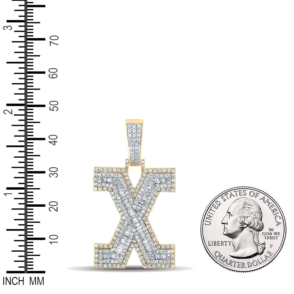 1.97 Ctw Natural Diamond Block Letter Initial Alphabet X Pendant in 10k Two-tone Gold