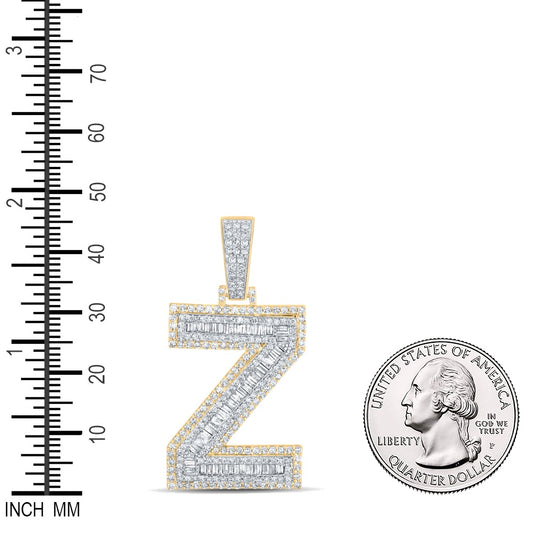 1.89 Ctw Natural Diamond Block Letter Initial Alphabet Z Pendant in 10k Two-tone Gold