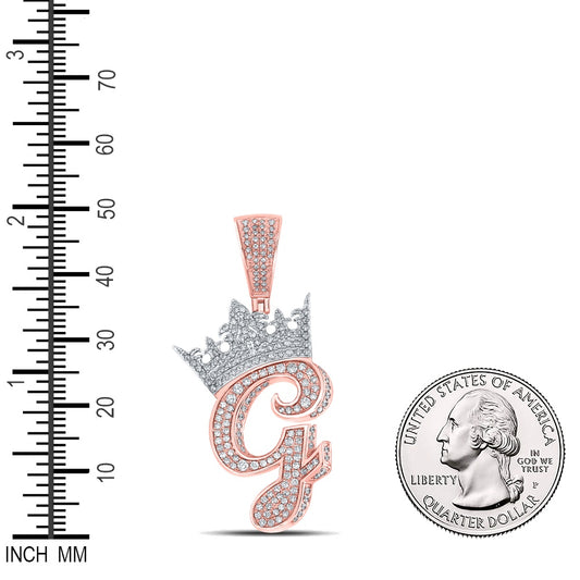 1.39 Ctw Natural Diamond Crown Initial Letter Alphabet G Pendant in 10k Two-tone Gold