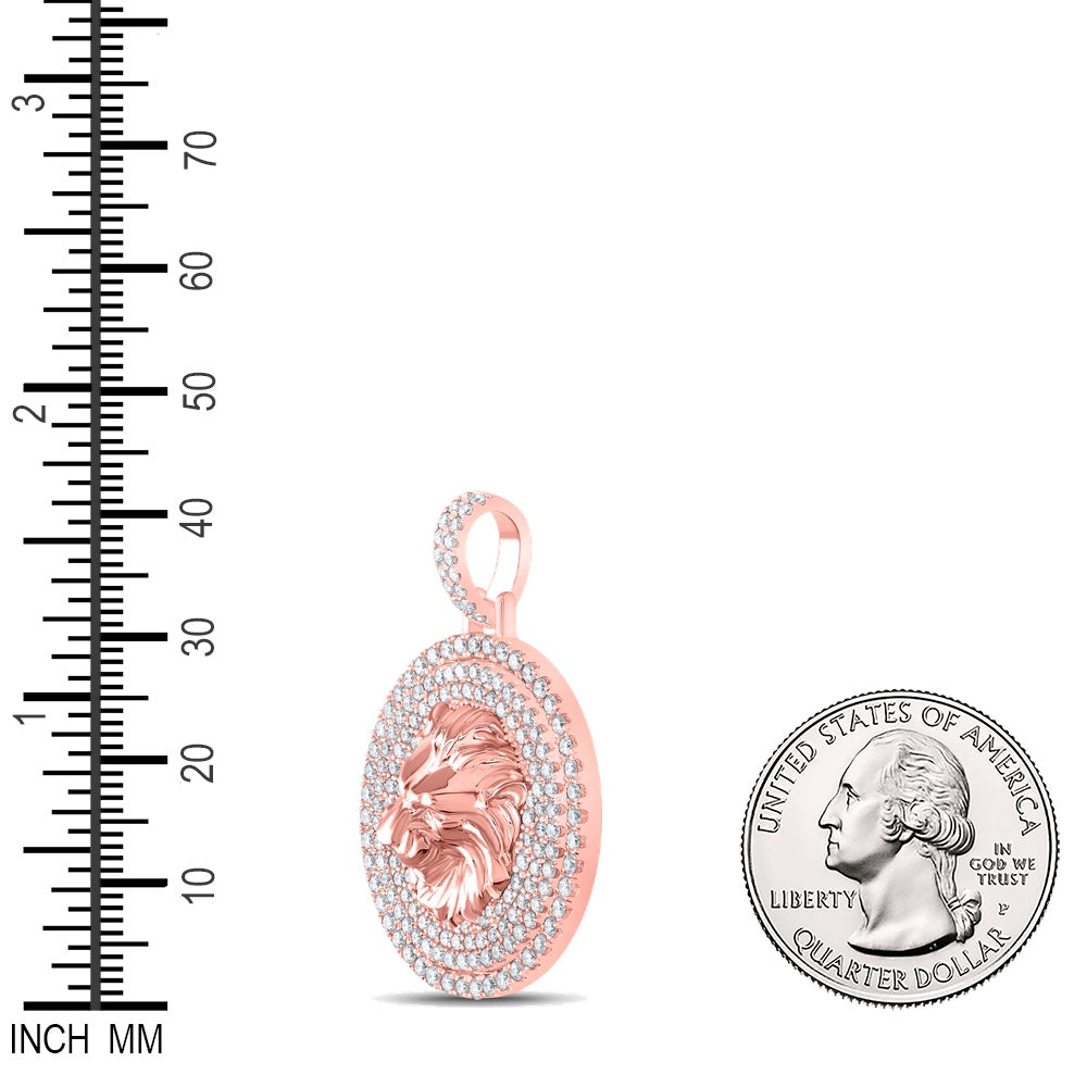 2.56 Ctw Natural Diamond Lion KIng Head Medallion Pendant in 10k Rose Gold