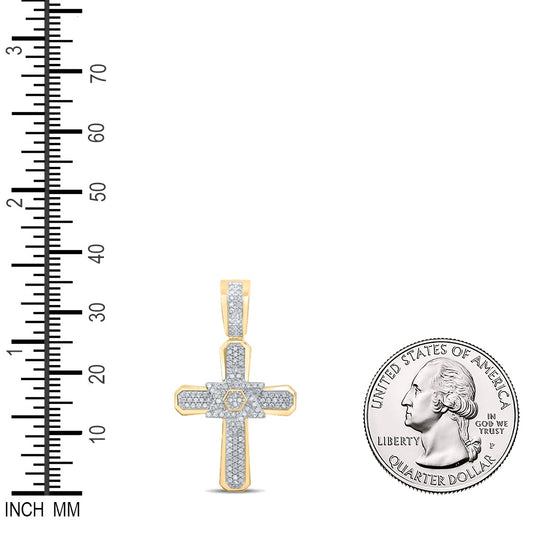 0.33 Ctw Natural Diamond Cross Religious Pendant in 10k Yellow Gold