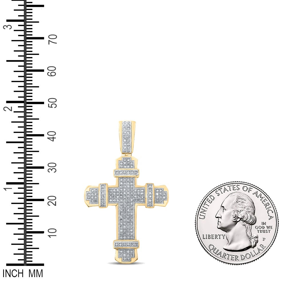 0.5 Ctw Natural Diamond Hiphop Cluster Cross Religious Pendant in 10k Yellow Gold