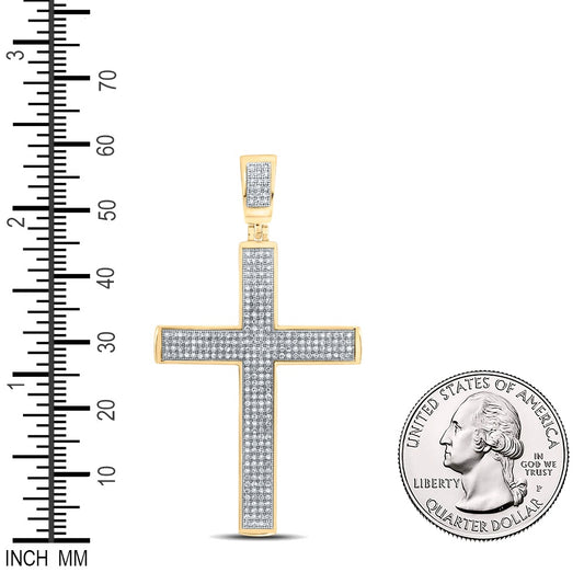 0.75 Ctw Natural Diamond Hiphop Cross Religious Pendant in 10k Yellow Gold