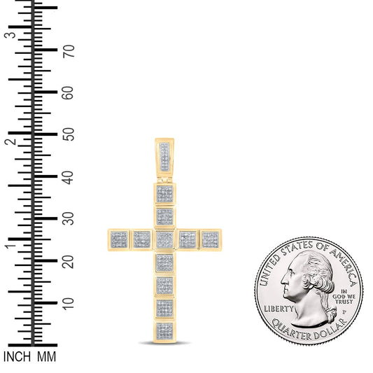 0.6 Ctw Natural Diamond Cluster Cross Religious Pendant in 10k Yellow Gold