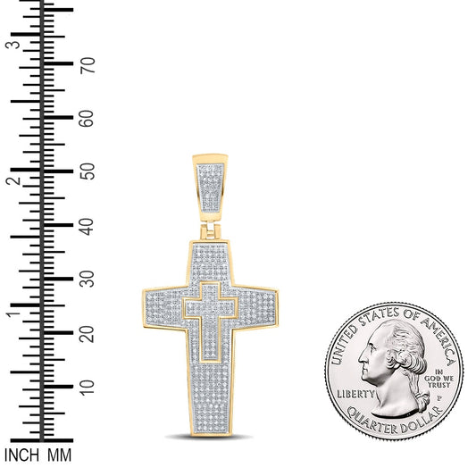 0.75 Ctw Natural Diamond Hiphop Cross Religious Pendant in 10k Yellow Gold