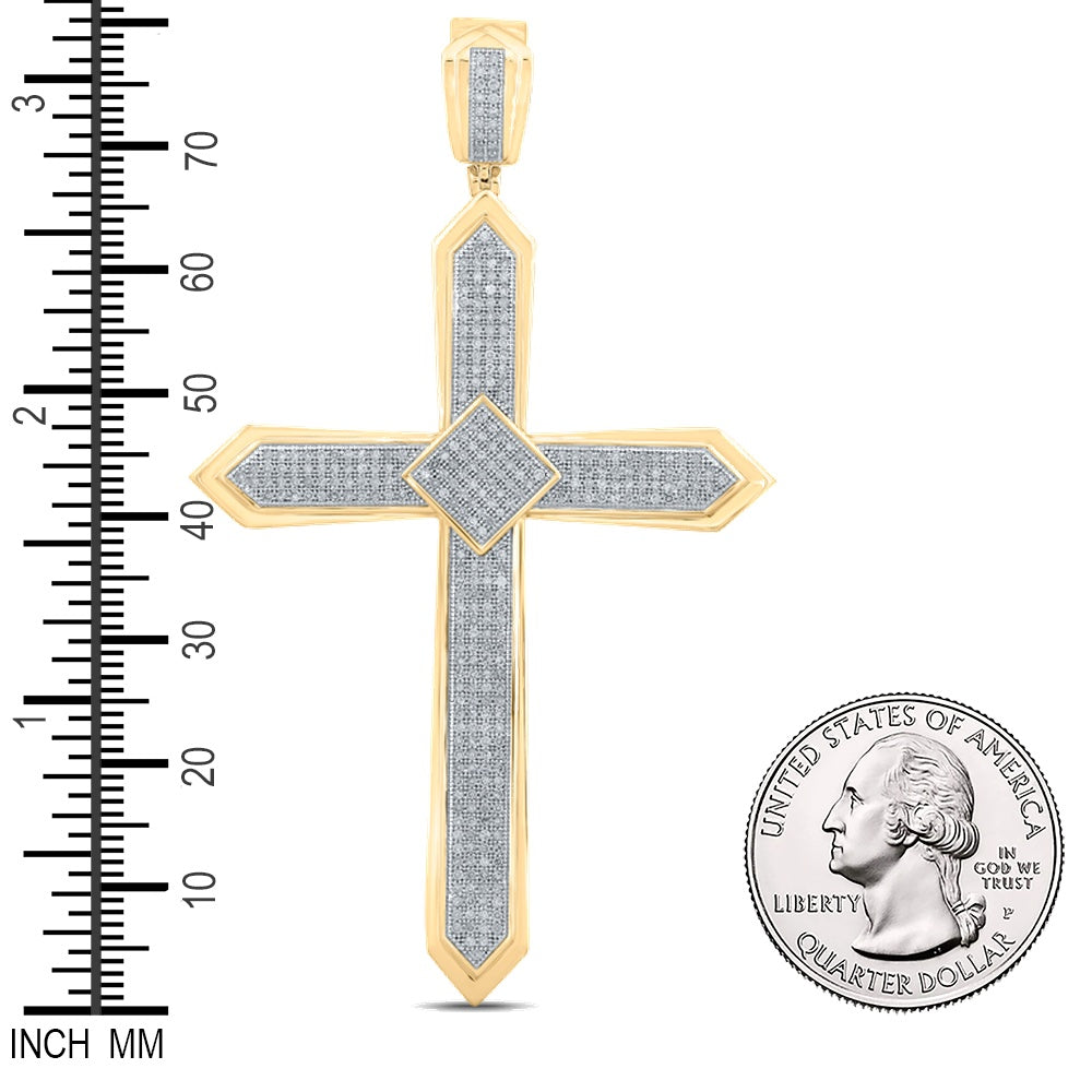 1 Ctw Natural Diamond Hiphop Cross Religious Charm Pendant in 10k Yellow Gold