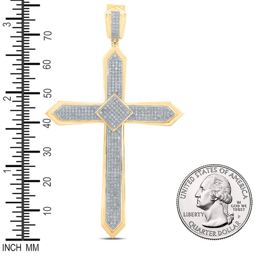 1 Ctw Natural Diamond Hiphop Cross Religious Charm Pendant in 10k Yellow Gold
