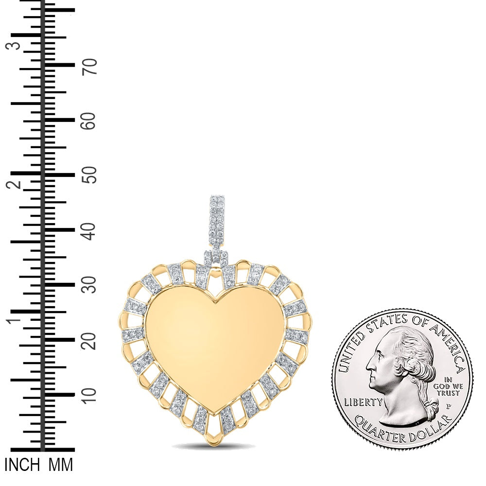 0.87 Ctw Natural Diamond Heart Memory Picture Frame Pendant in 10k Yellow Gold