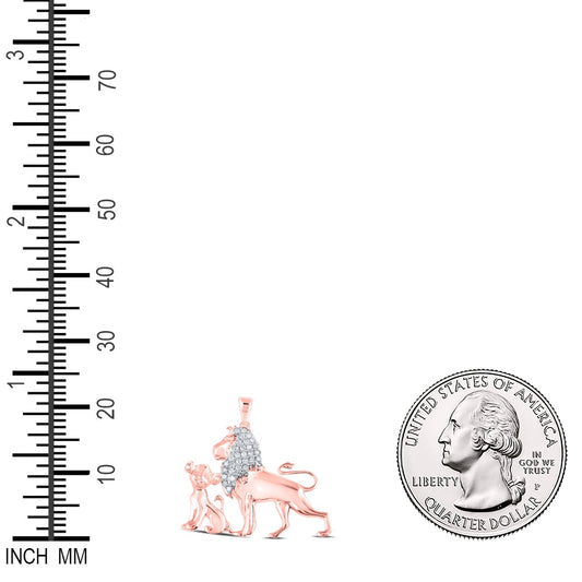 0.18 Ctw Natural Diamond Mother Child Lion Pendant in 10k Rose Gold