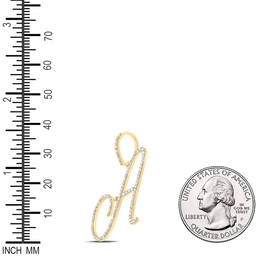 0.52 Ctw Natural Diamond Cursive Script Initial Letter Alphabet A Pendant in 10k Yellow Gold