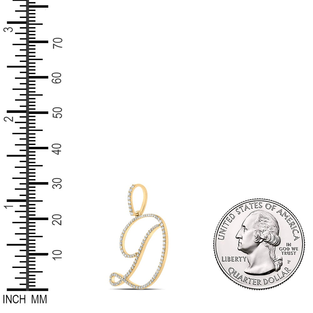 0.6 Ctw Natural Diamond Cursive Initial Letter D Pendant in 10k Yellow Gold