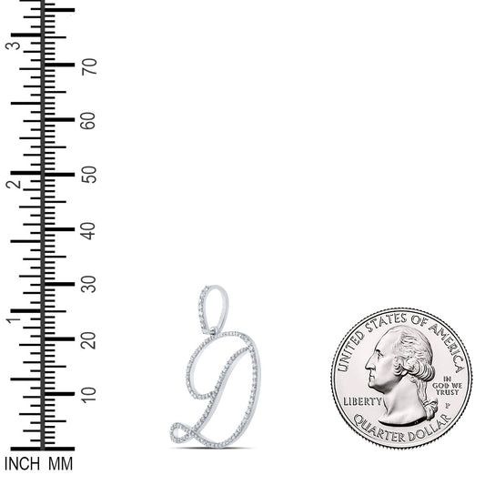 0.6 Ctw Natural Diamond Cursive Initial Letter D Pendant in 10k White Gold