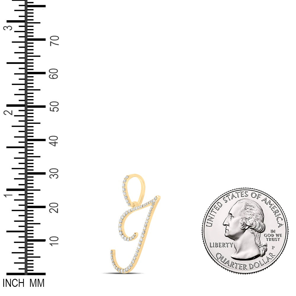 0.38 Ctw Natural Diamond Cursive Initial Letter J Pendant in 10k Yellow Gold