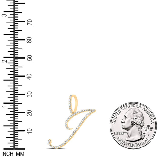 0.35 Ctw Natural Diamond Cursive Initial Letter J Pendant in 10k Yellow Gold
