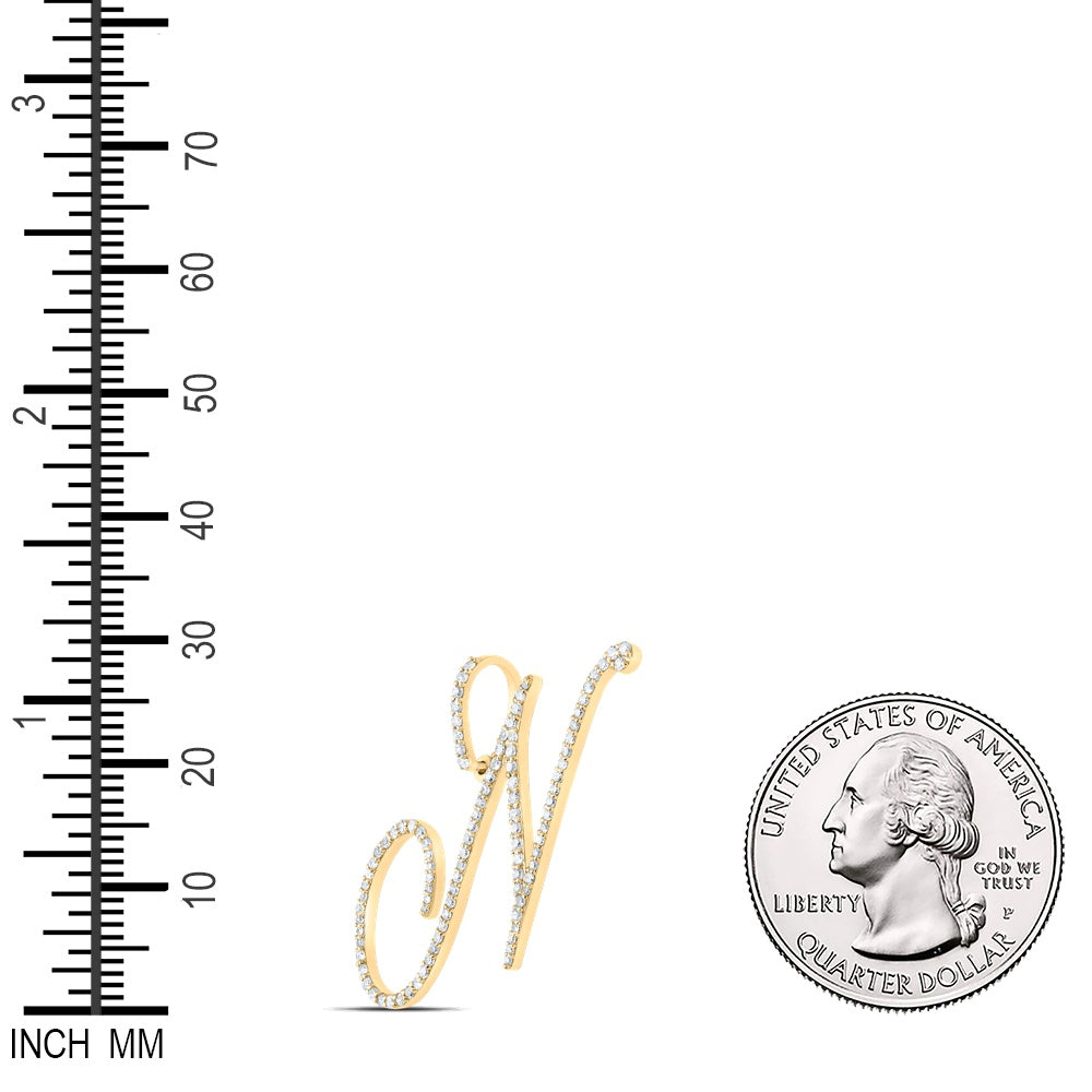0.58 Ctw Natural Diamond Cursive Initial Letter N Pendant in 10k Yellow Gold
