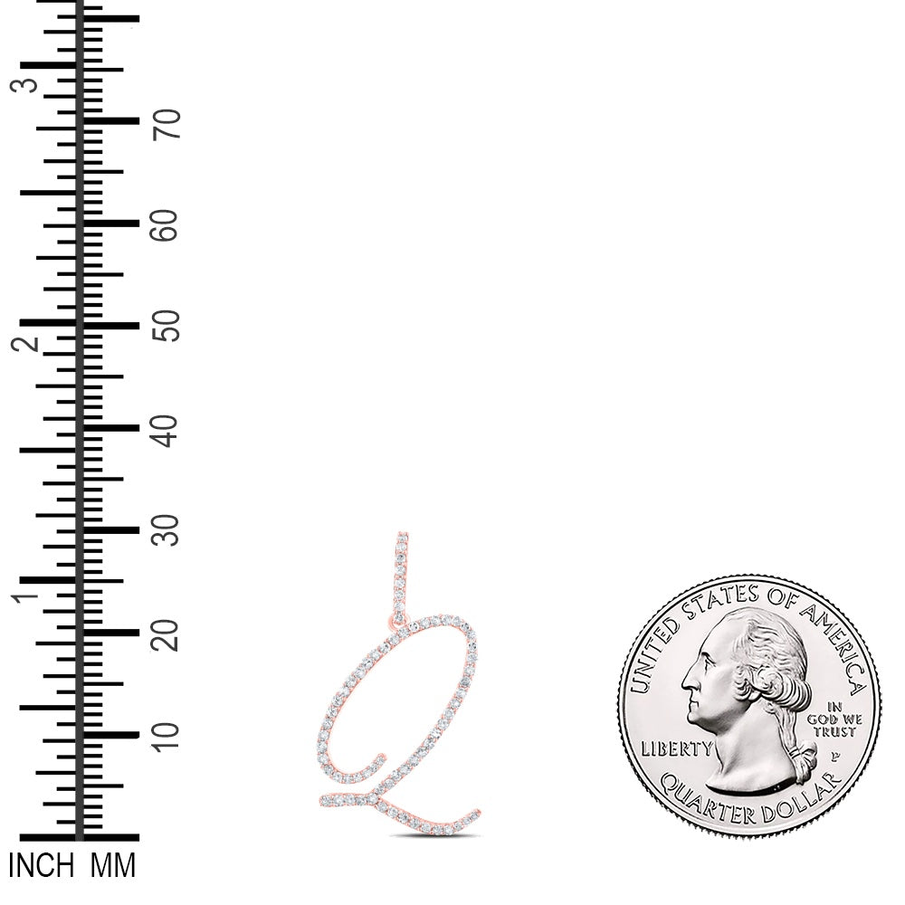 0.45 Ctw Natural Diamond Cursive Initial Letter Q Pendant in 10k Rose Gold