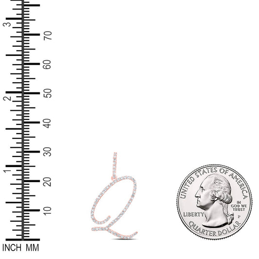 0.45 Ctw Natural Diamond Cursive Initial Letter Q Pendant in 10k Rose Gold