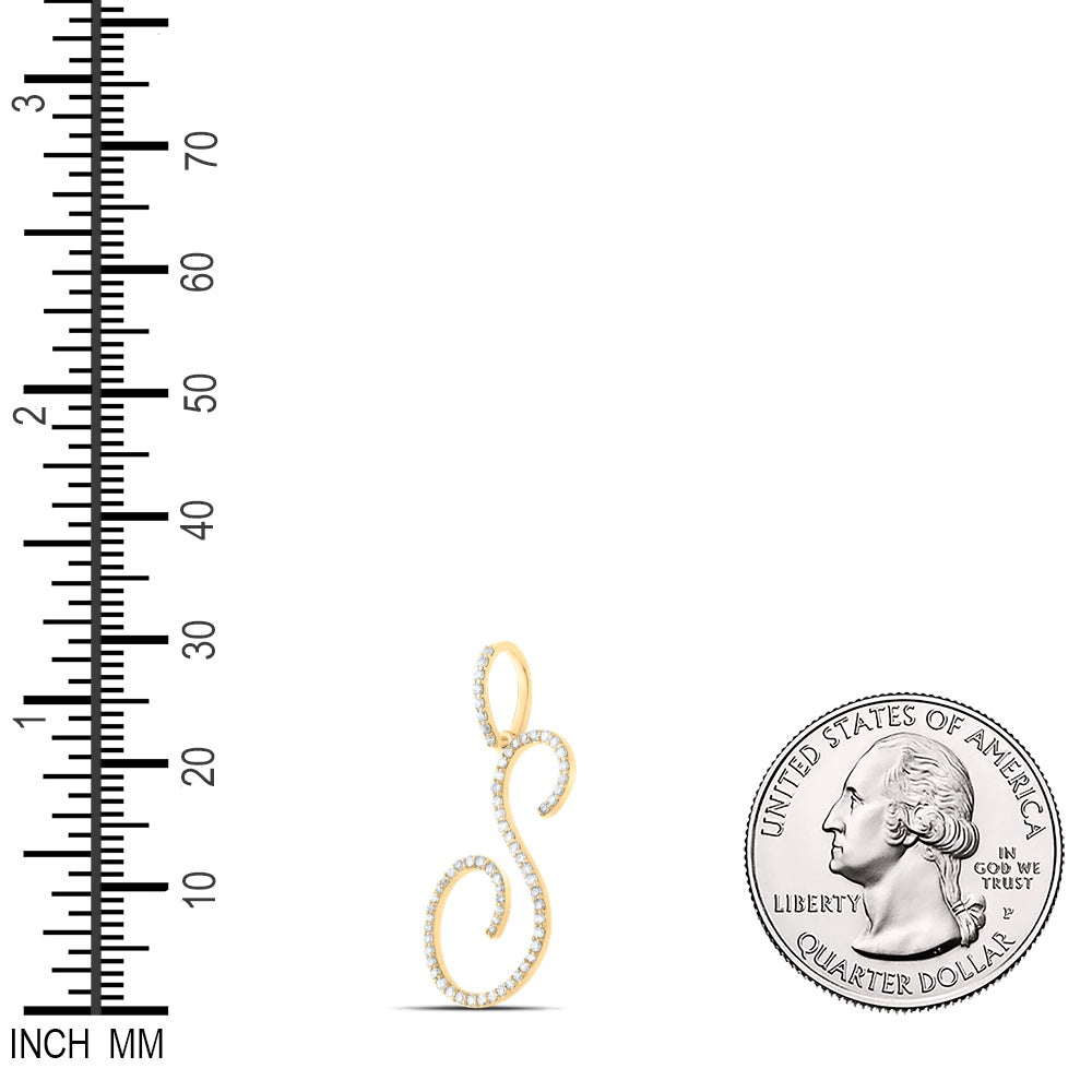 0.43 Ctw Natural Diamond Cursive Initial Letter S Pendant in 10k Yellow Gold